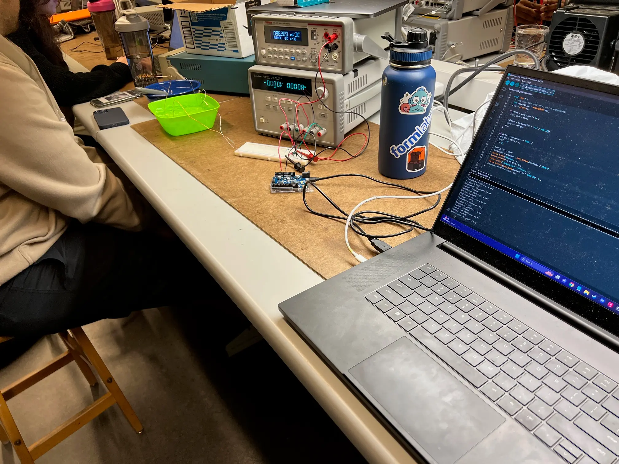 Thermistor test circuit on a breadboard